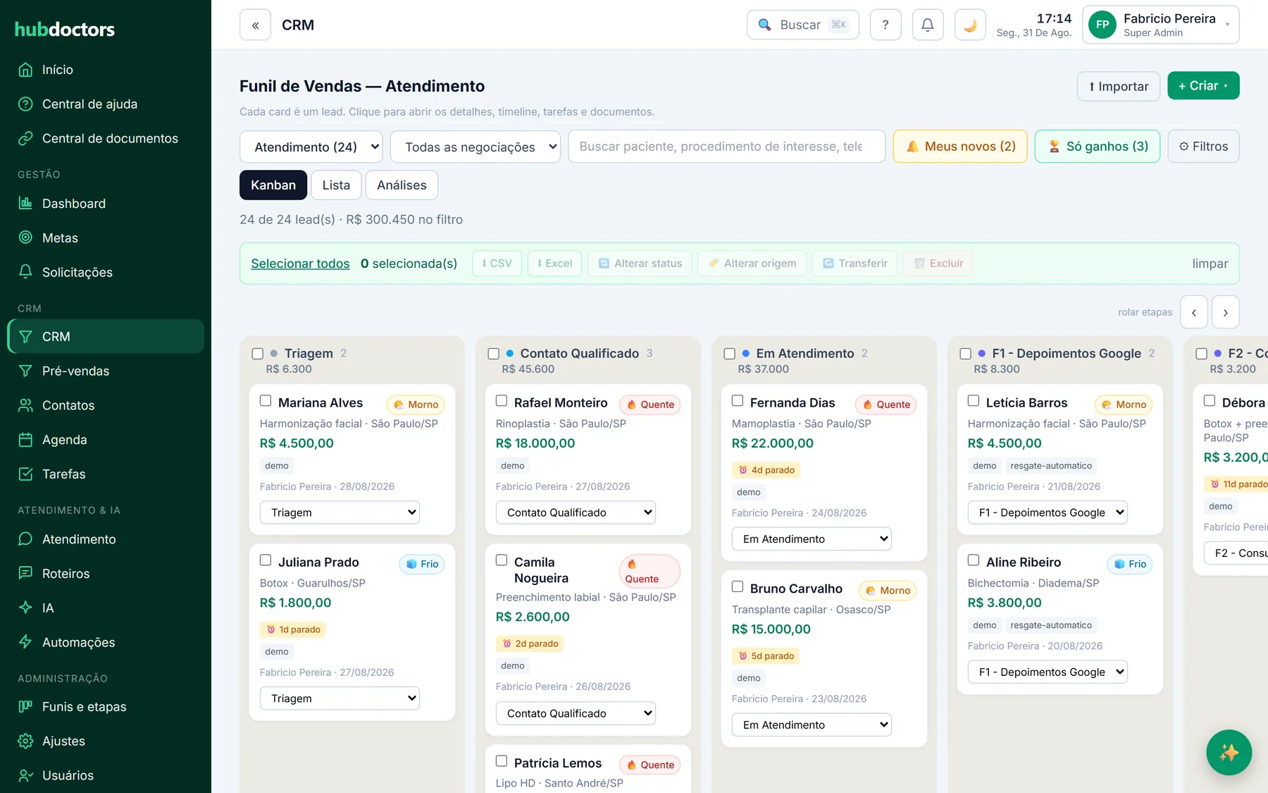 Gatilhos de automação do HubDoctors