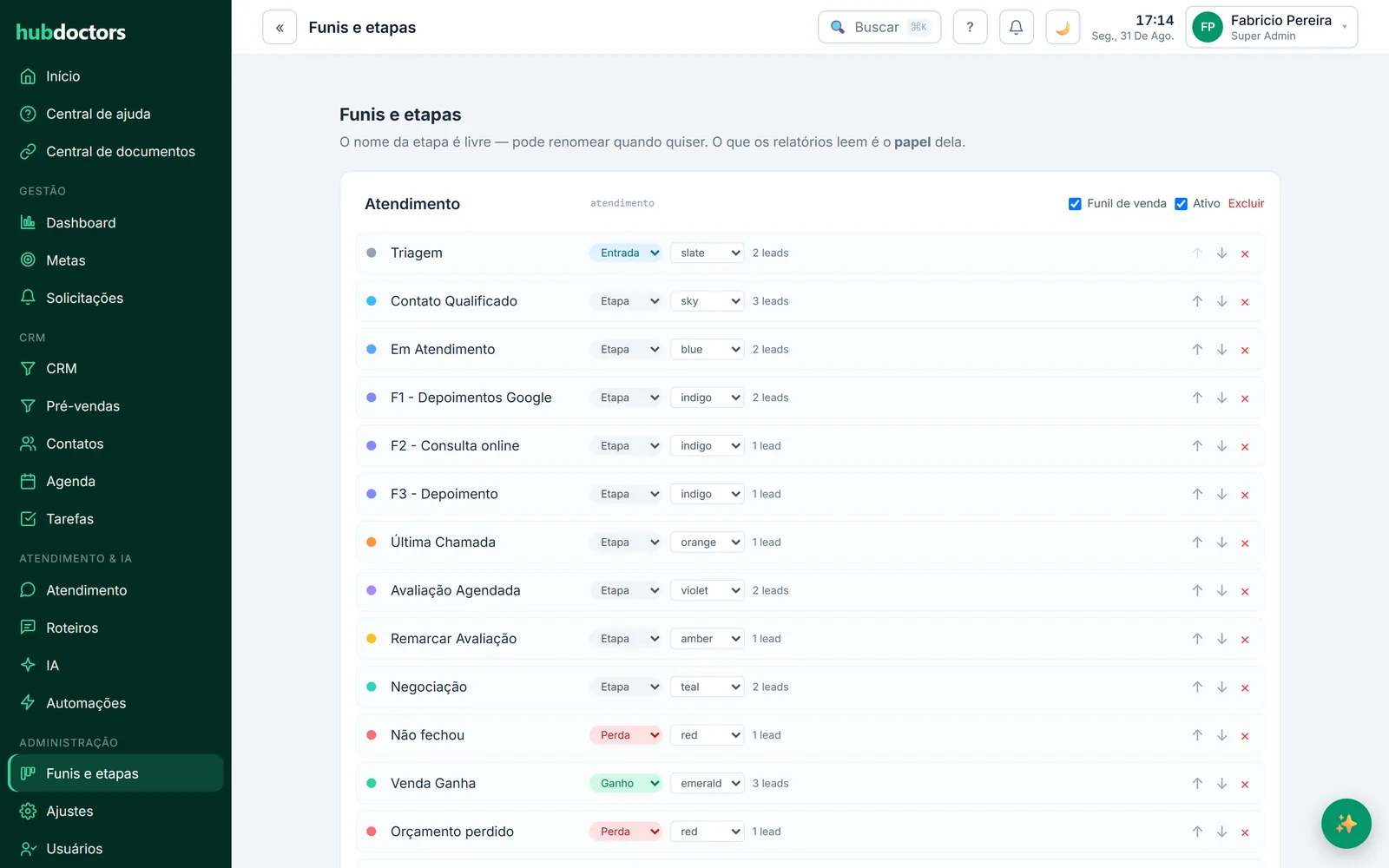 Editor de funis do HubDoctors