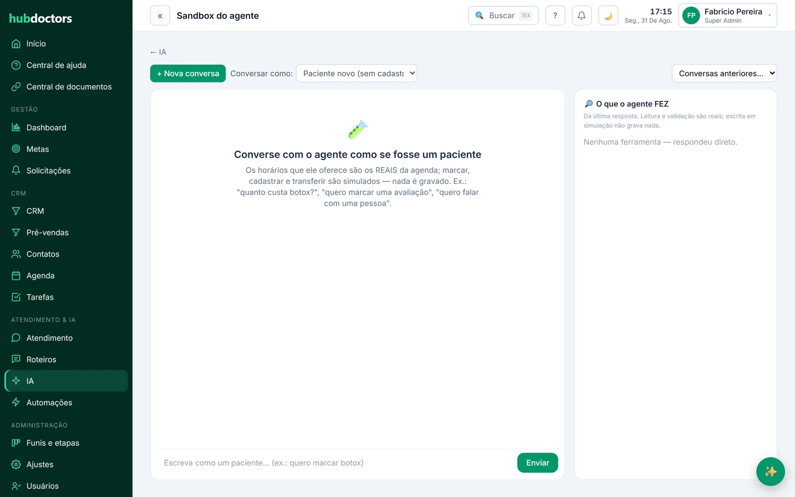 Sandbox de teste do agente de IA